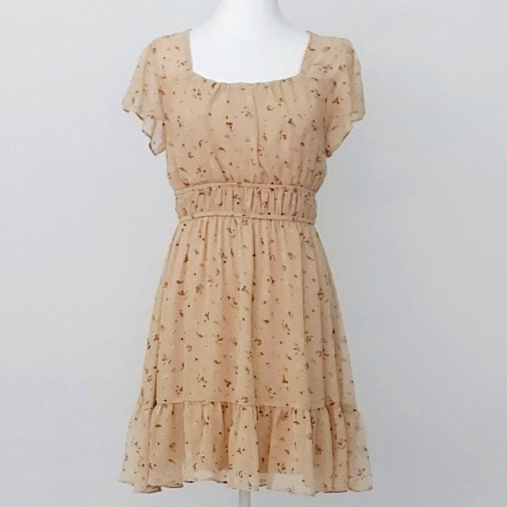 Altar’d State Women’s Tan Floral Dress Flowy Cap Sleeves, Simple Elegance Size M - Picture 1 of 12